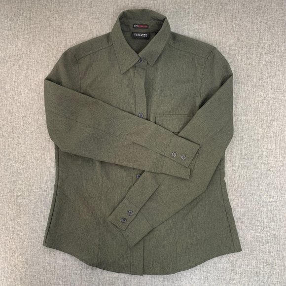 New York & Company Button Down Blouse Long Sleeve Collared Large Green Top‎ - Picture 3 of 12